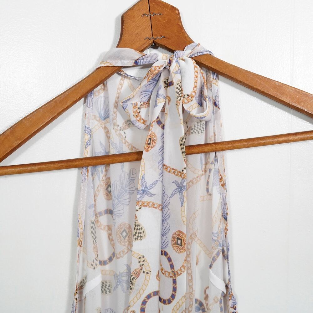 Bananhot Khloe Dress XS S NWT Blue Shell Chain Open Back Halter Maxi - Picture 11 of 12